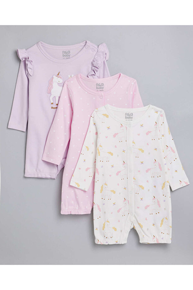 3 Pack Printed Bodysuits with Long Sleeves