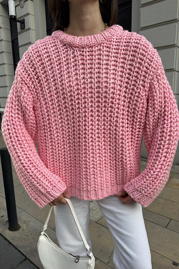 Selanik Örme Triko Kazak Pembe - 3