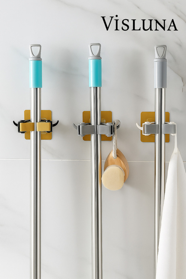 (2 Pieces) Mop Holder Brush Handle Holder Magic Holder Practical Adhesive Wall Hanger Bracket