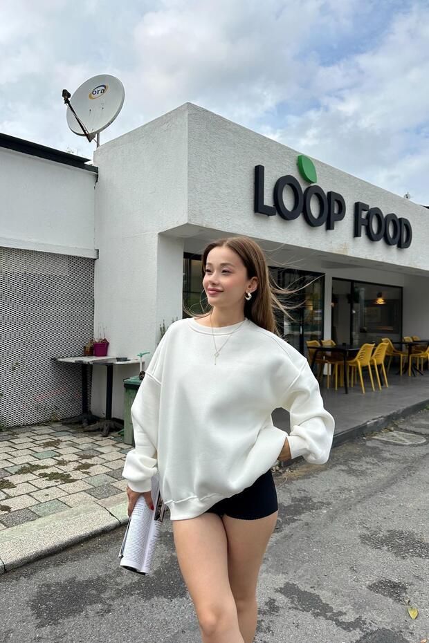 Ribanalı Basic Sweat Beyaz - 2