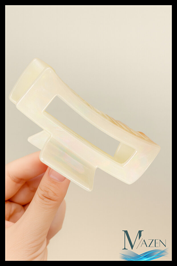 Bone Color Acrylic Latch Clasp | 8 cm | Shiny Looking | Women's Hair Accessory