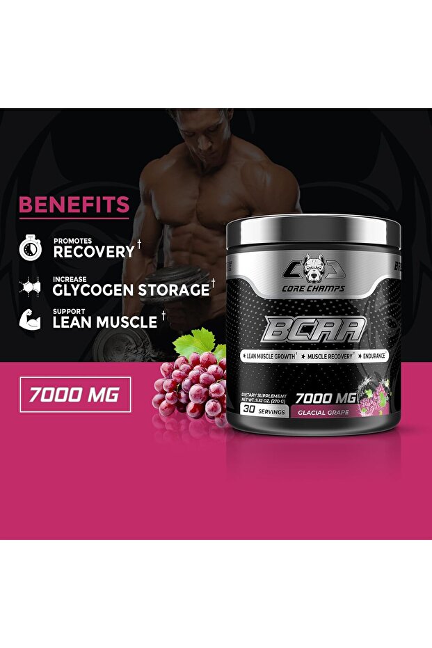 BCAA Powder 7000mgMuscle Growth & Recovery High Leucine Content30 Servings Glacial Grape