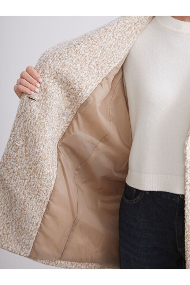 LCW Vision Kruvaze Yaka Oversize Kadın Kaşe Kaban - 4