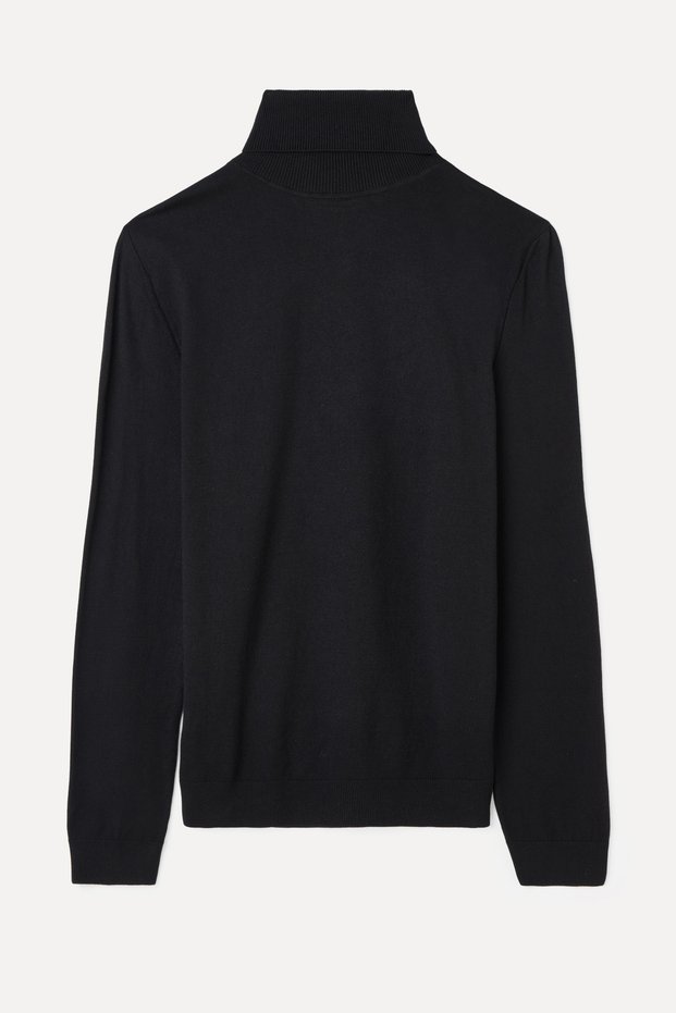 Men's Black Fitted Turtleneck Knit Sweater