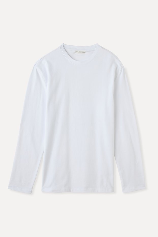 Men's White Comfort Fit Crew Neck Long Sleeve T-Shirt