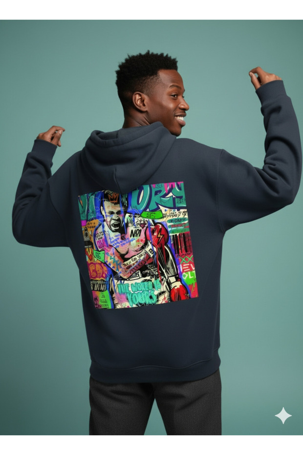 Lenithra Pop Art Muhammed Ali Back Printed Unisex Oversize Smoked Hoodie