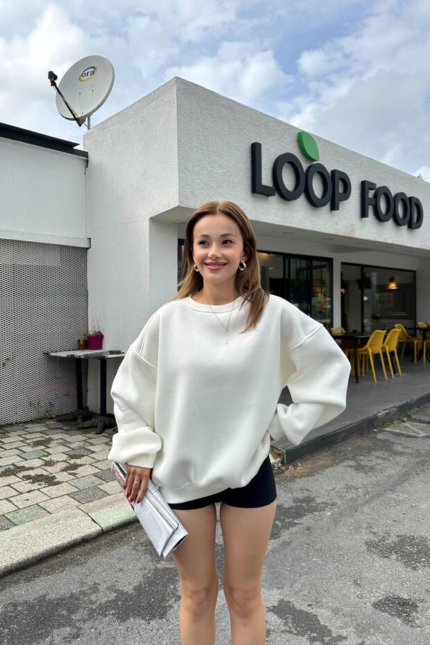 Ribanalı Basic Sweat Beyaz - 6