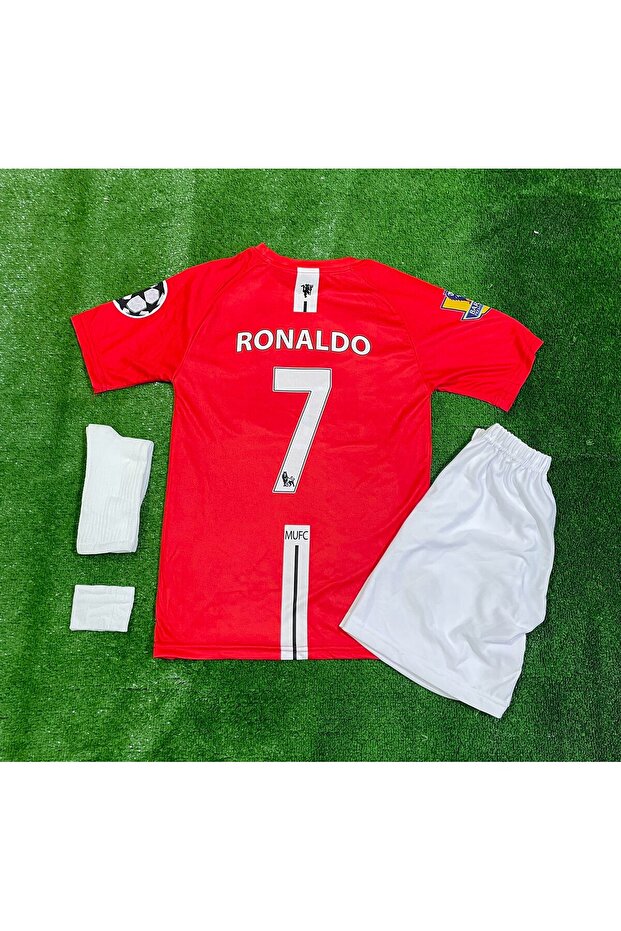 RONALDO 2008 KIRMIZI ÇOCUK FUTBOL FORMASI ÇORAP+BİLEKLİK HEDİYE - 1