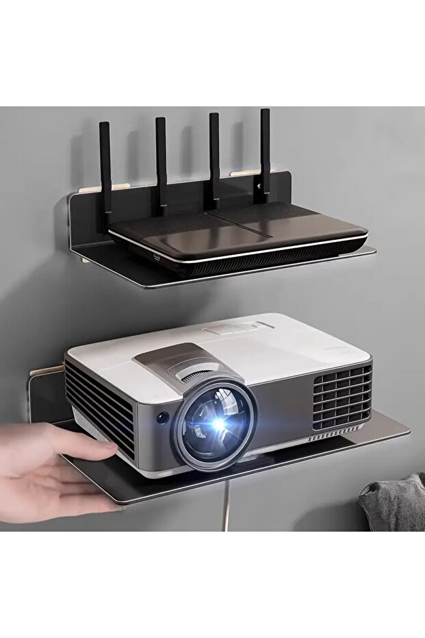 M Beden WİFİ 23 Cm x 16 Cm Projeksiyon Rafı Duvar Askılık Router ve Tv Kutusu DUVARA MONTAJLI SİYAH - 1