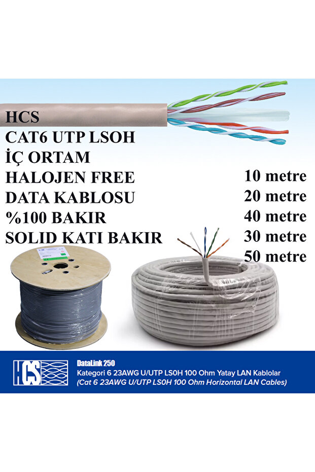 u/utp Cat 6 LS0H Gri Renk Data Kablosu ( H06-00402-DP0 ) - 2