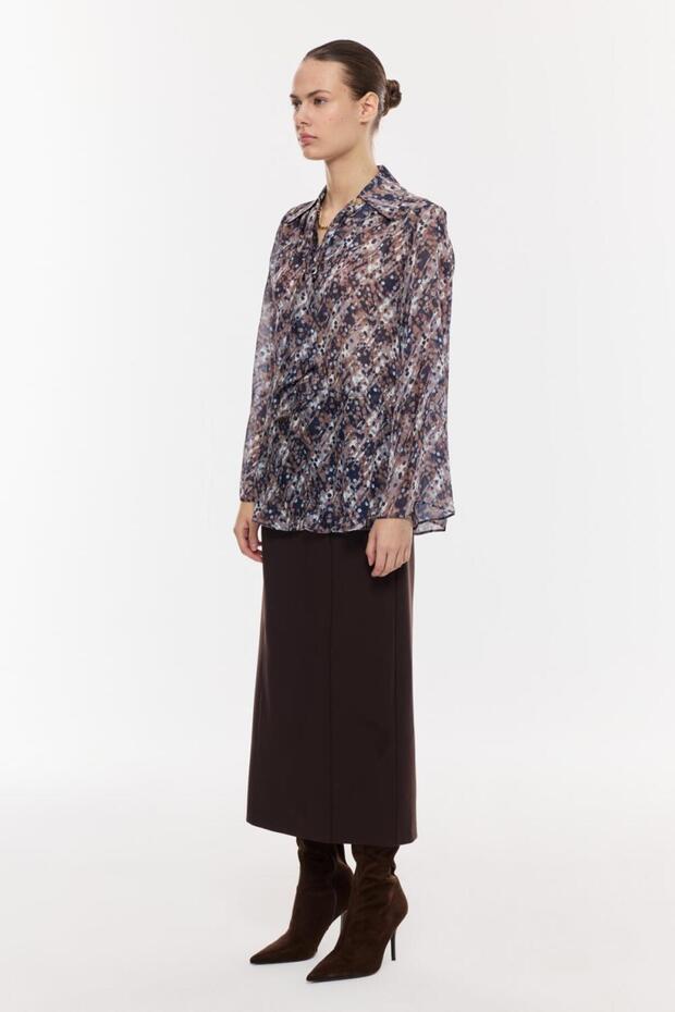 Desenli Şifon Drapeli Bluz - 3