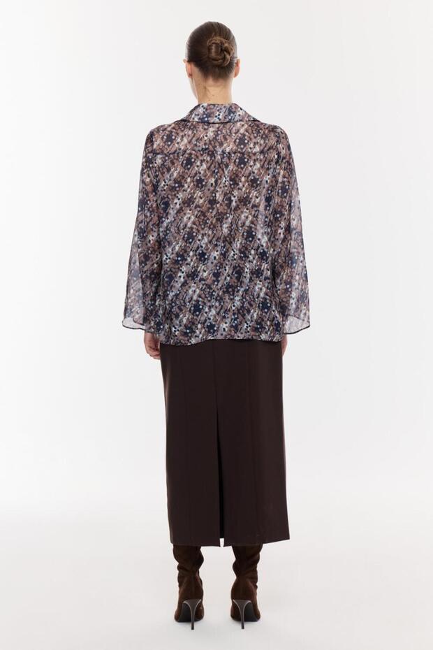 Desenli Şifon Drapeli Bluz - 2