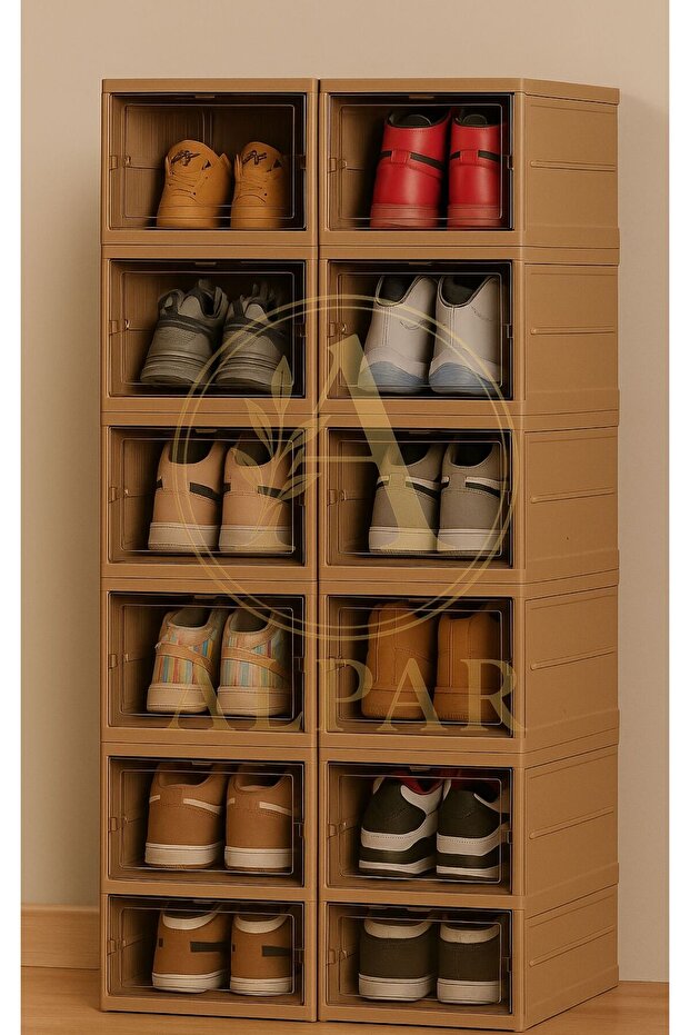 1 Piece 6-Layer Modular Shoe Rack Luxury Shoe Box Set Cabinet Folding Stackable Soil - 1