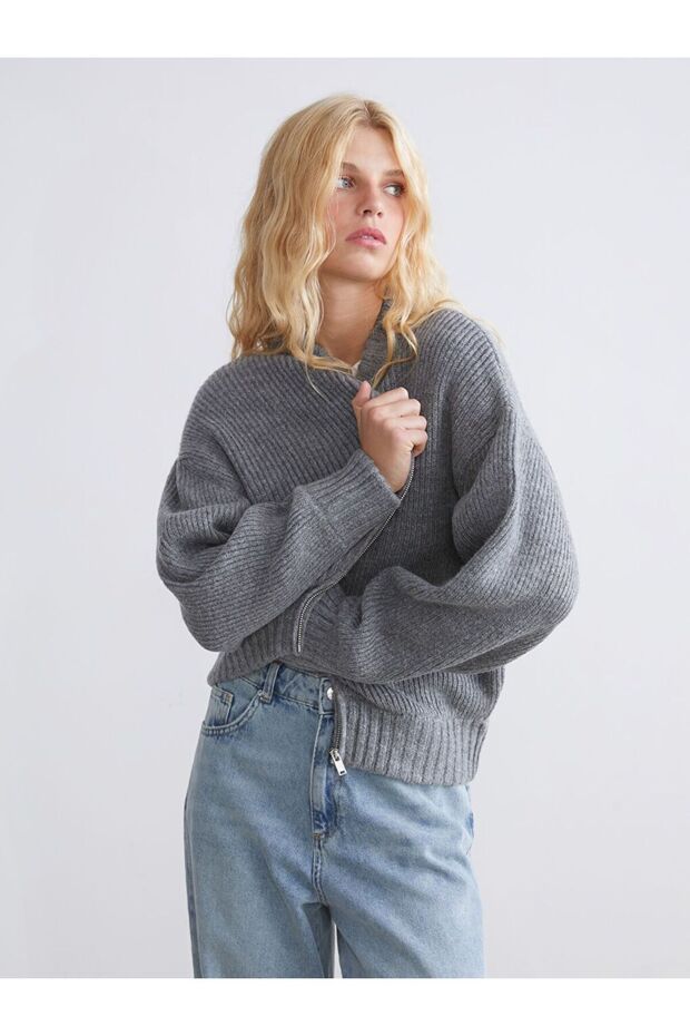 Xside Gray Knitwear Plain Women's Cardigan