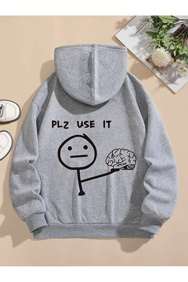 سويت شيرت بغطاء للرأس مطبوع عليه عبارة Please Use It للجنسين، مصنوع من القطن بنسبة 100%