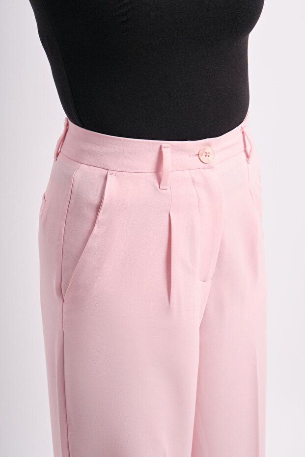 Yüksek Bel Geniş Paça Krep Kumaş Pantolon - 6