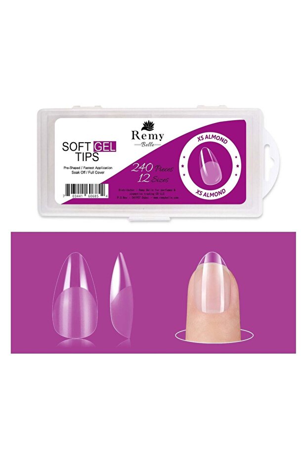 XS Soft Gel Nail Tips Almond 240 Pcs of 12 sizes Kit