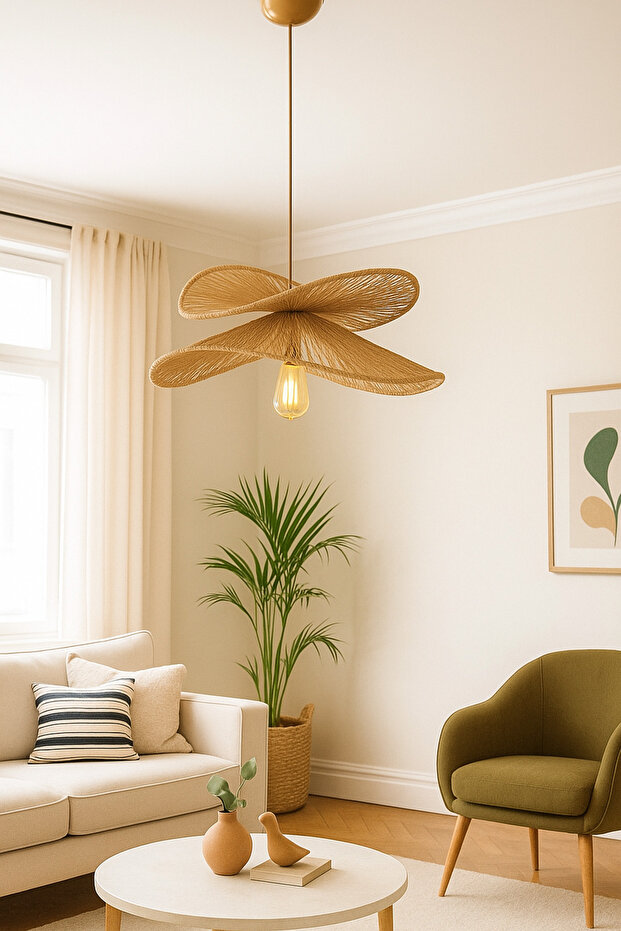 Modern Boheme Rustik Hasır Sarkıt Avize Salon Yatak Odası Avize Rattan Avize - 2