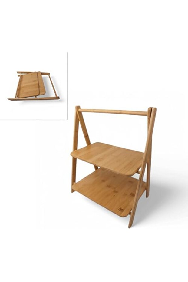 Goldwhirl 2-Tier Rectangular Bamboo Serving Presentation Set Large Size, Dry Cake, Cookies and Cake Presentations - 3