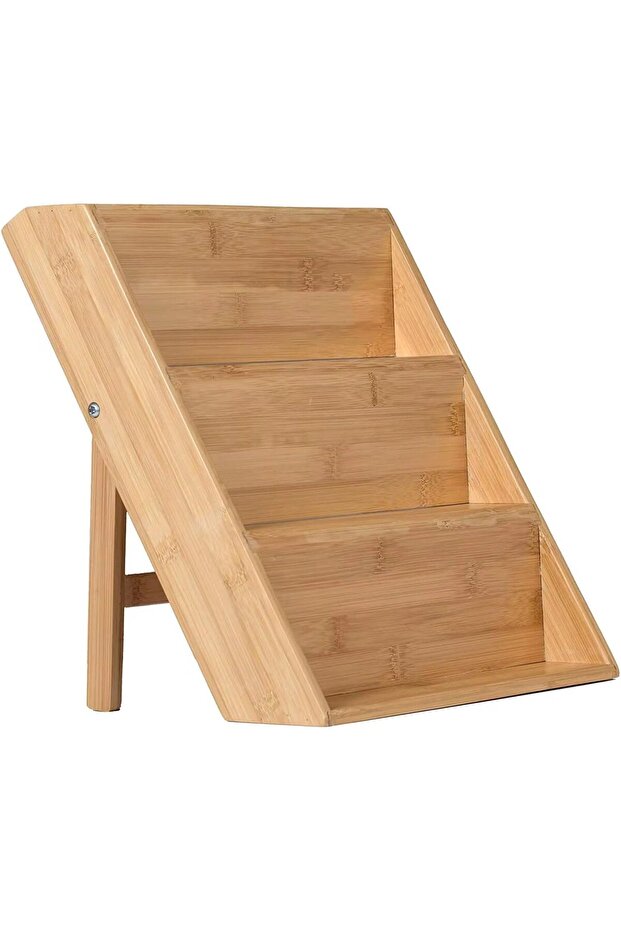 Goldwhirl 3-Tier Bamboo Standing Shelf Organizer – Suitable for Use on Countertops and Inside Drawers, Foldable - 1