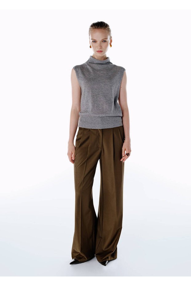 High Waist Wool Pants Olıvestone