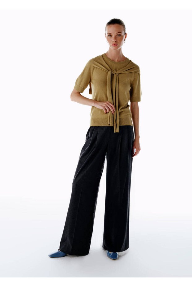 High Waist Wool Trousers Gray