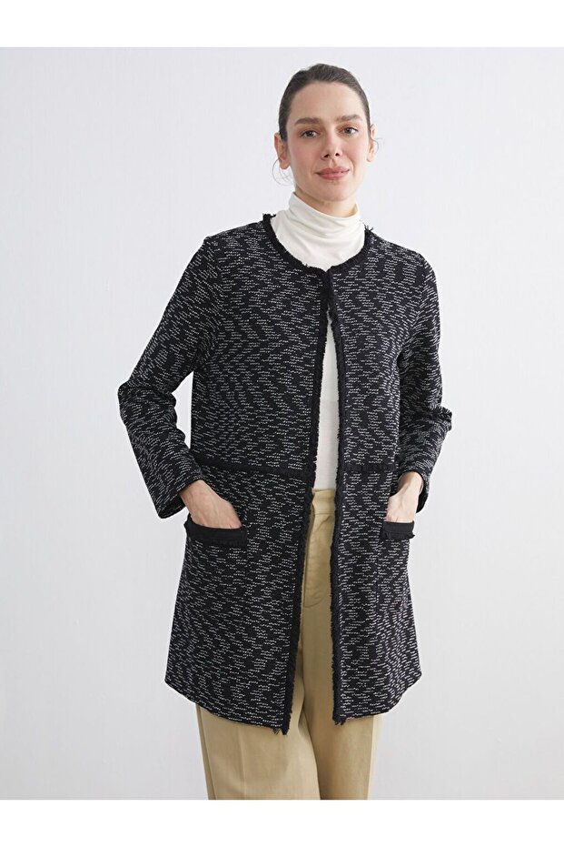 Lcw Grace Black Crew Neck Print Women's Cardigan