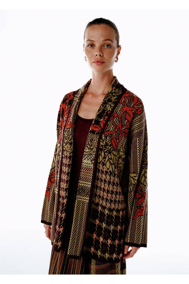 Patchwork Desenli Triko Hırka - 3