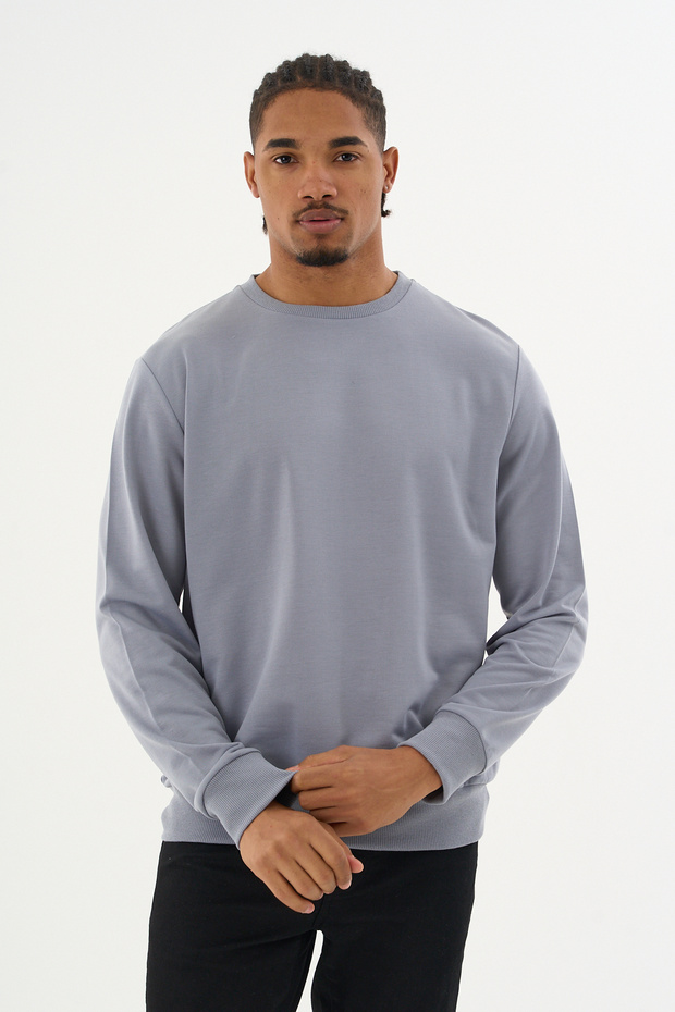 Süperlife Men's Gray Crew Neck Ribbed Regular Fit Sweatshirt Spr26Swk930