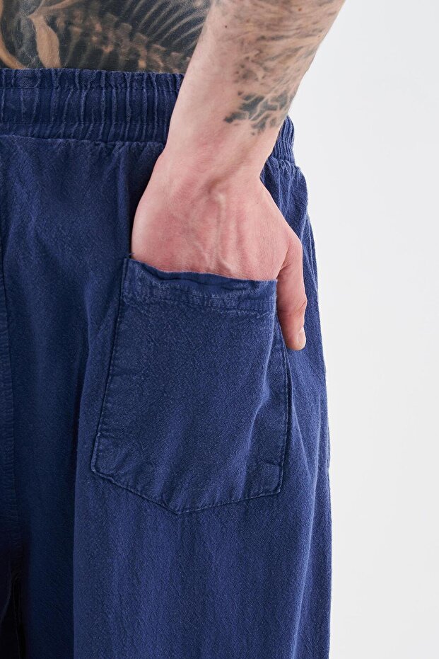 Erkek Effected Yıkamalı Basic Midnight Mavi Eşofman Altı - 4