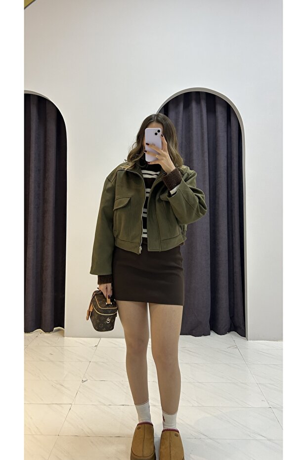 Süet Crop Ceket - 1