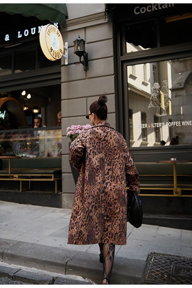 LEOPAR ASTARLI UZUN DÜĞMELİ TRENÇ - 5