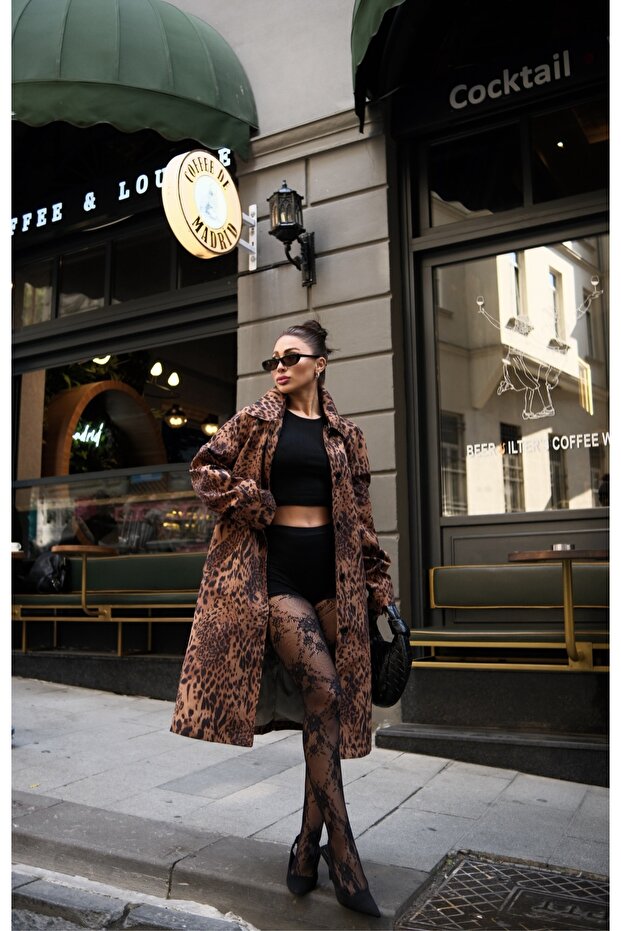 LEOPAR ASTARLI UZUN DÜĞMELİ TRENÇ - 1