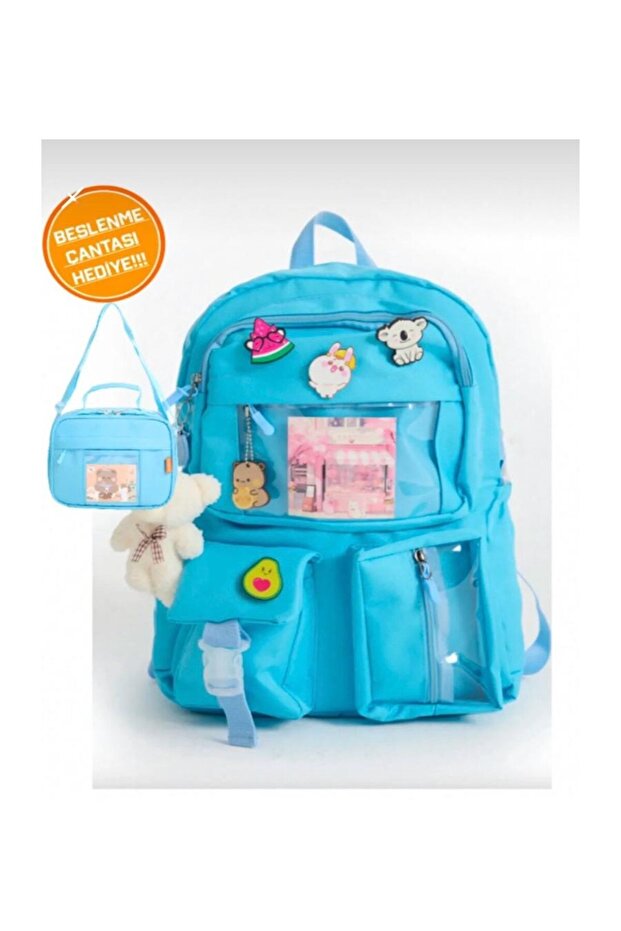 Kawaii Korean Style Plush and Nutrition Gifted and (Without Badge) School Backpack Blue