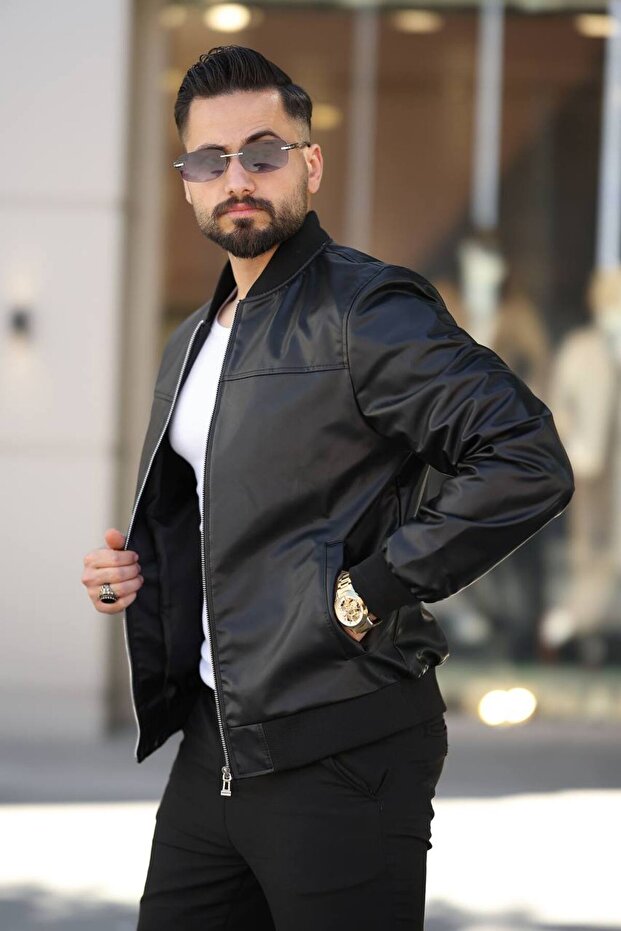 سترة جلدية أساسية فاخرة من نوع بومبر - 3