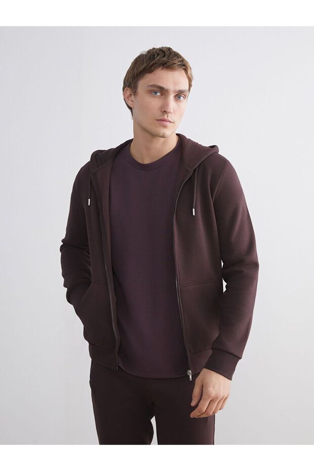 Hooded Long Sleeve Men's Zippered Sweatshirt