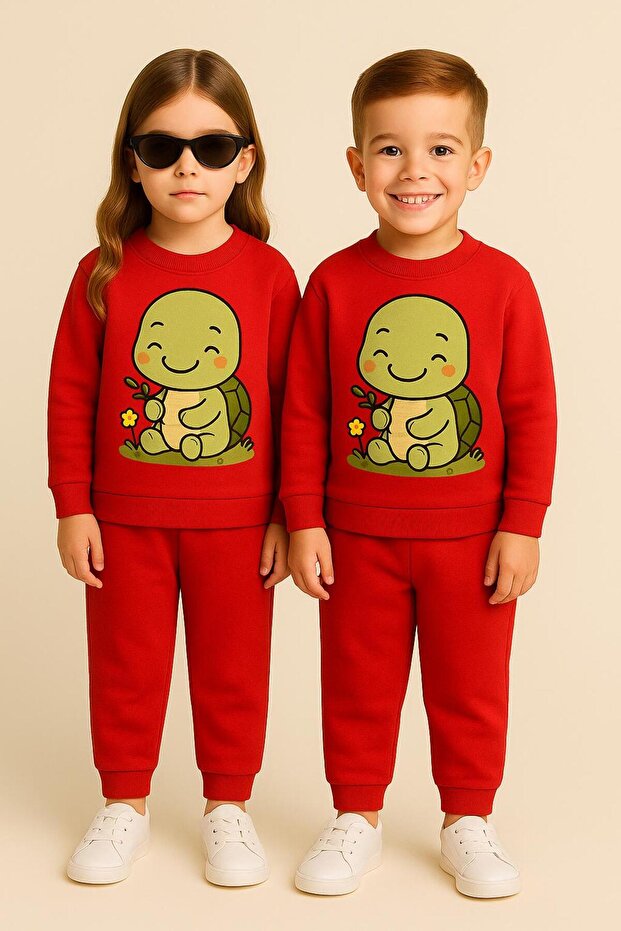 Single-Item Children's Crew Neck Turtle Printed, Sweat Fabric 3 4 5 6 7 8 9 10 11 12 Years Old