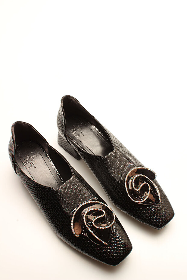 S Black Honeycomb Patent Leather Buckle Women's Heels
