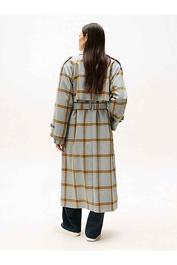 kadın light wool check trençkot - 4