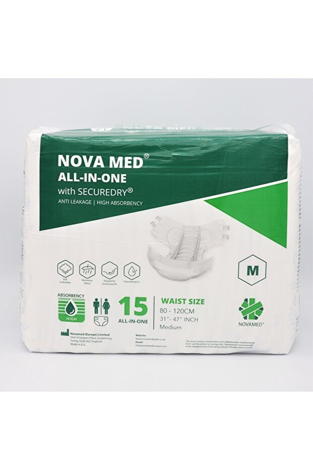 Nova med All in Ones Incontinence Pads, Incontinence Slips, Adult Nappies - 15 per Pack (Medium)