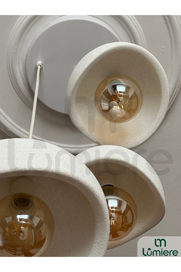 Beton Görünümlü İskandinav &Bohem Tarz 3’lü Sarkıt Avize -Profesyonel Tasarım,Gün Işığı Ampul İçerir - 6