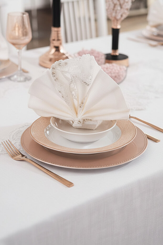 Fransız Güpürlü Masa Örtüsü Seti 26 Parça – Keten Dokulu Polyester, 160x220 cm - 4