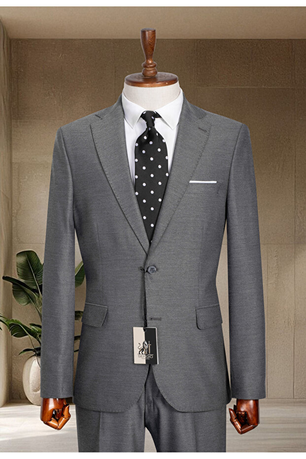 Gray Italian Style Slim Fit Men's Suit, Pants and Jacket Set