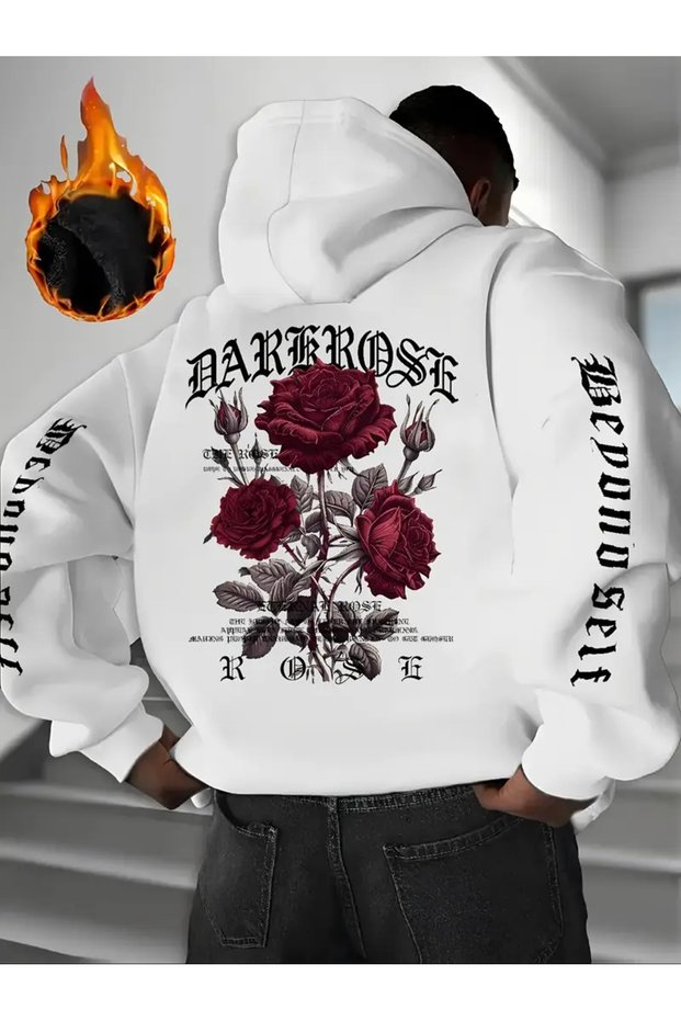 Unisex Darkrose Printed Oversize 100% Cotton Hooded Sweatshirt