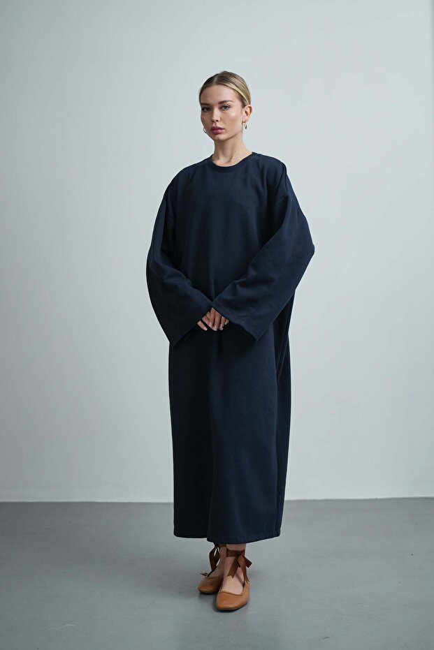 Kadın Oversize Basic Penye Elbise - 4
