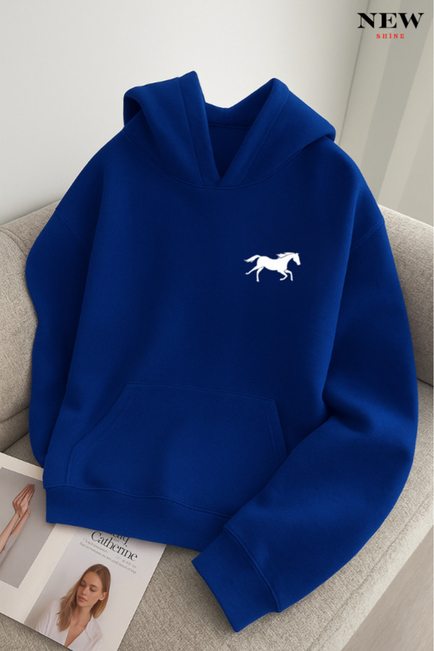 Horse Printed Hooded Sweatshirt