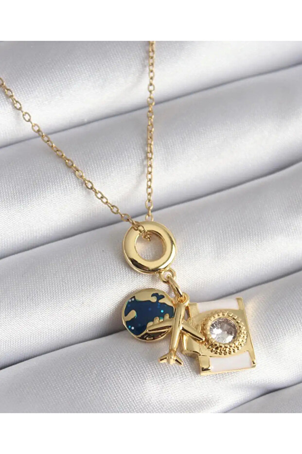 Çelik Uçak Dünyalı Charm Kolye - 1