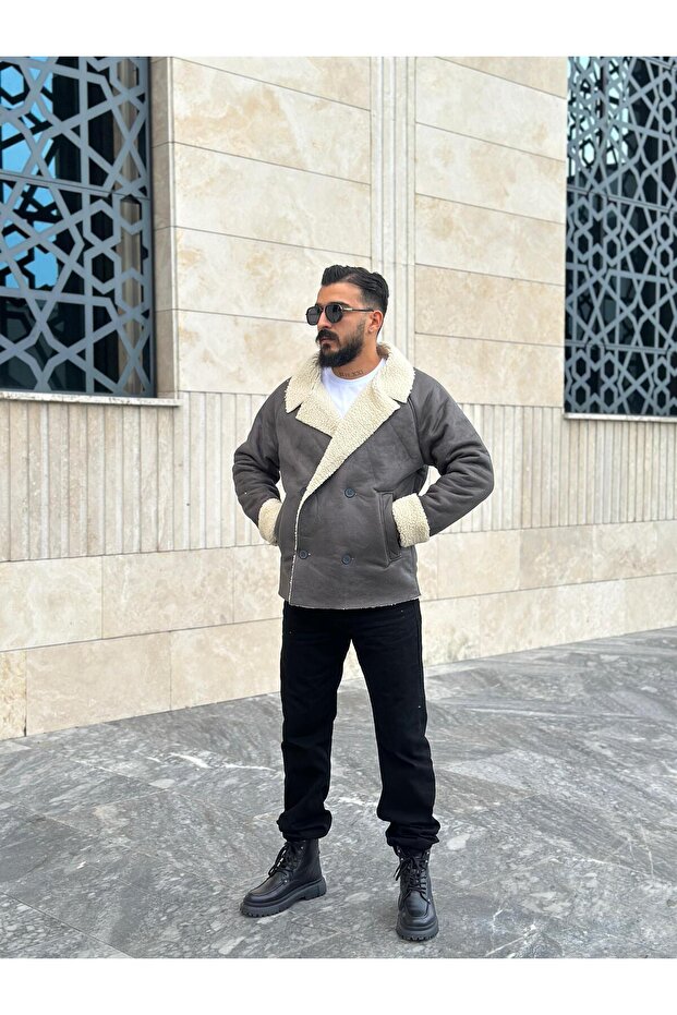 معطف طويل كبير الحجم من جلد النوبوك
