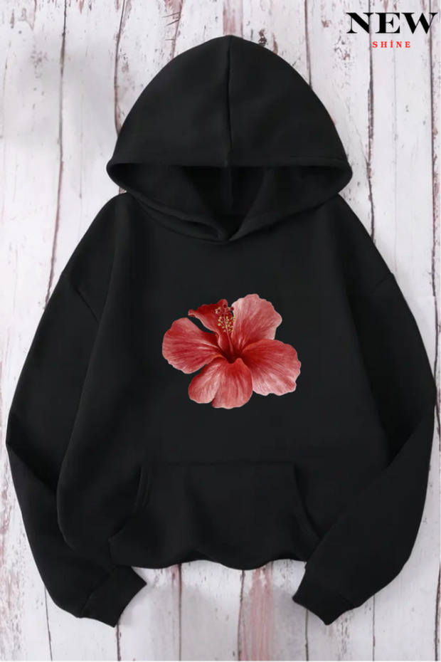 Pink Floral Printed Hooded Sweatshirt