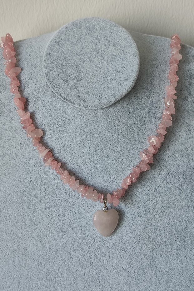 Certified Pink Quartz Broken Stone Natural Stone Heart Pendant